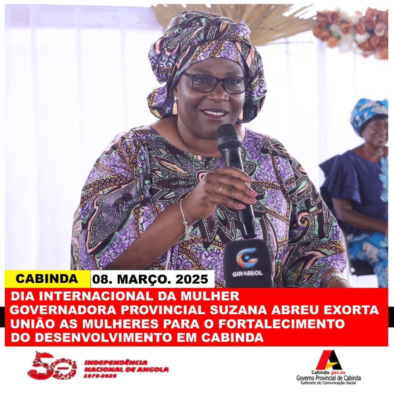A GOVERNADORA PROVINCIAL, SUZANA ABREU, EXORTOU À UNIÃO DAS MULHERES PARA O FORTALECIMENTO DO DESENVOLVIMENTO EM CABINDA
